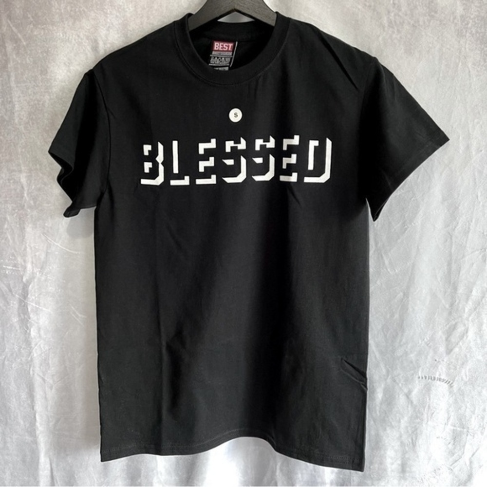 BREEZY Excursion BEST  BLESSED Crew Neck Black Printed Tee Shirt Men Size S NWT